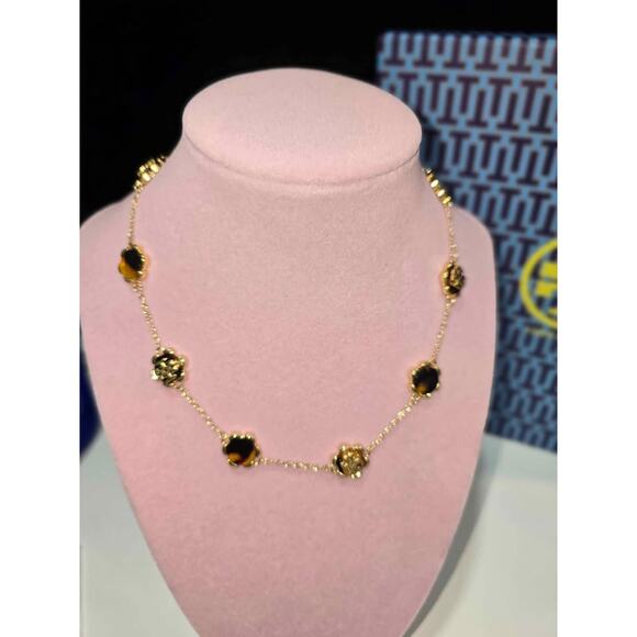 Tory Burch Jewelry - Tory Burch Forget Me Not Necklace w/Gold and Tortoise-Shell Colored Flowers